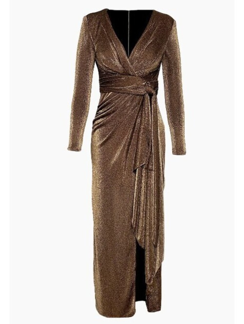 Dress the Population Shania Metallic Wrap Gown - Gold Multi, Size XS